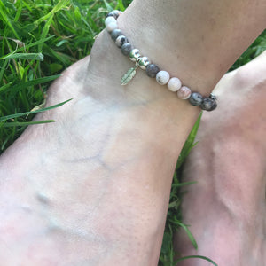 Pink Zebra Jasper Anklet - Gemstone and Silver Charm Ankle Jewellery Bracelet