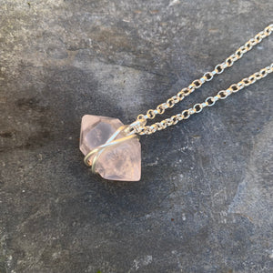 Rose Quartz Necklace - Sterling Silver Crystal Wand - Stone of Love - Gemstone Valentine Jewellery