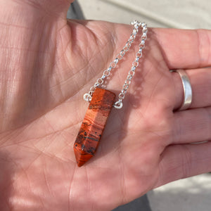 Red Jasper Necklace - Sterling Silver Belcher Chain - Crystal Point Jewellery