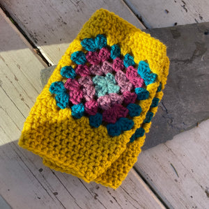 Fingerless Gloves - Mustard Granny Square - Crocheted Handwarmers