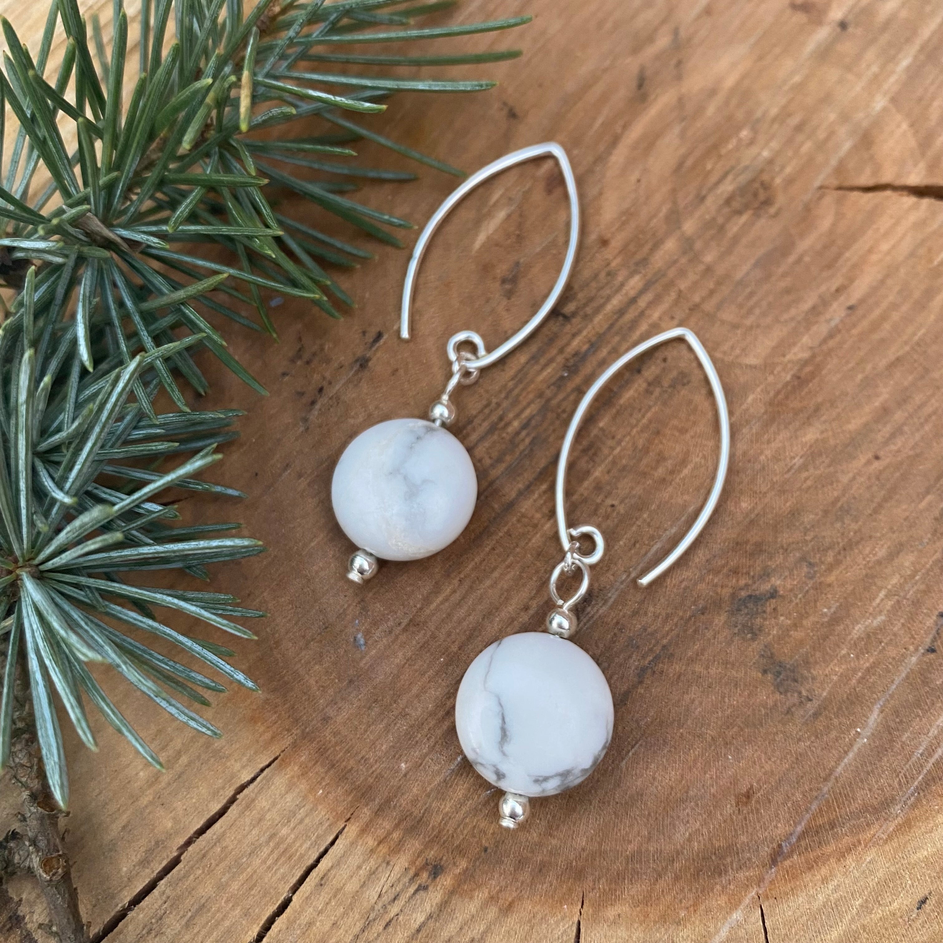 Howlite Coin Dangle Earrings - Sterling Silver Gemstone Jewellery