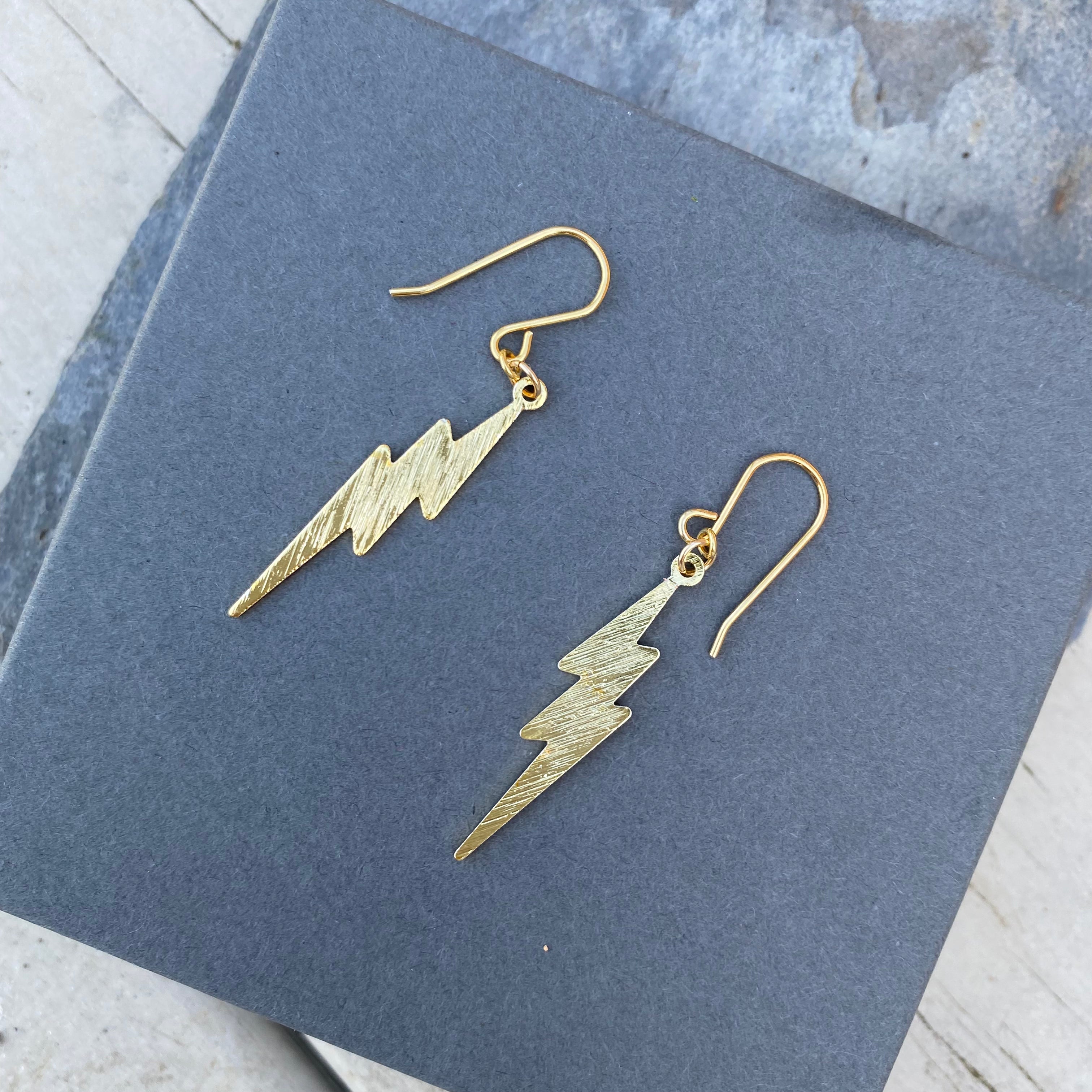 Funky Gold Lightning Bolt Earrings - Plated Sterling Silver