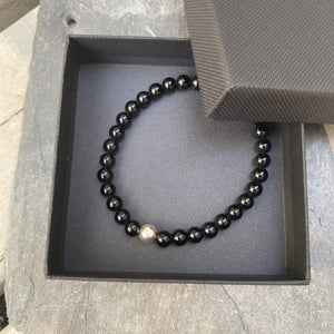 Men’s Onyx Bracelet - Sterling Silver and Gemstone Bracelet 10 year Wedding Anniversary for Men