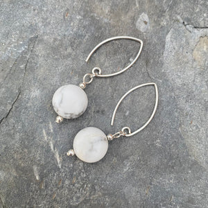 Howlite Coin Dangle Earrings - Sterling Silver Gemstone Jewellery