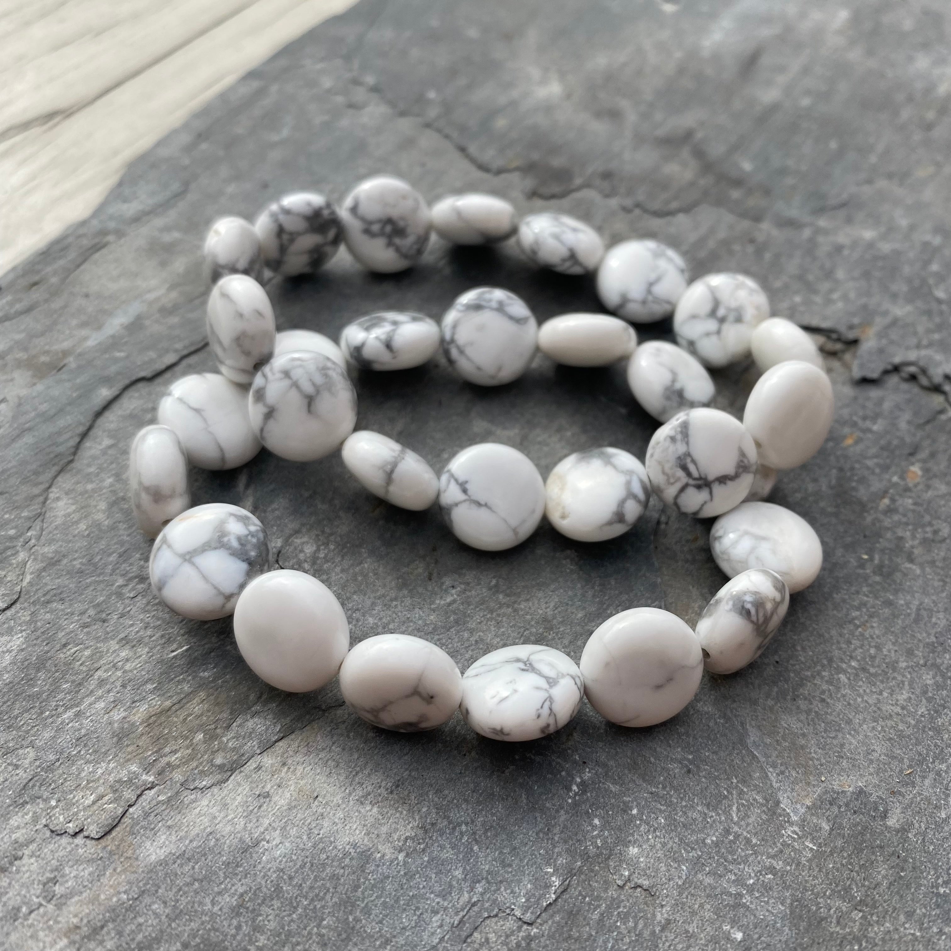 Howlite Bracelet - Gemstone Coin Beads - Crystal Healing Jewellery