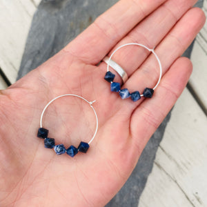 Sodalite Gemstone Earrings - Sterling Silver Hoops