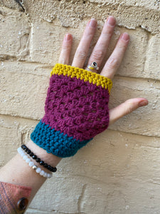 Fingerless Gloves - Colour Block Crocheted Handwarmers