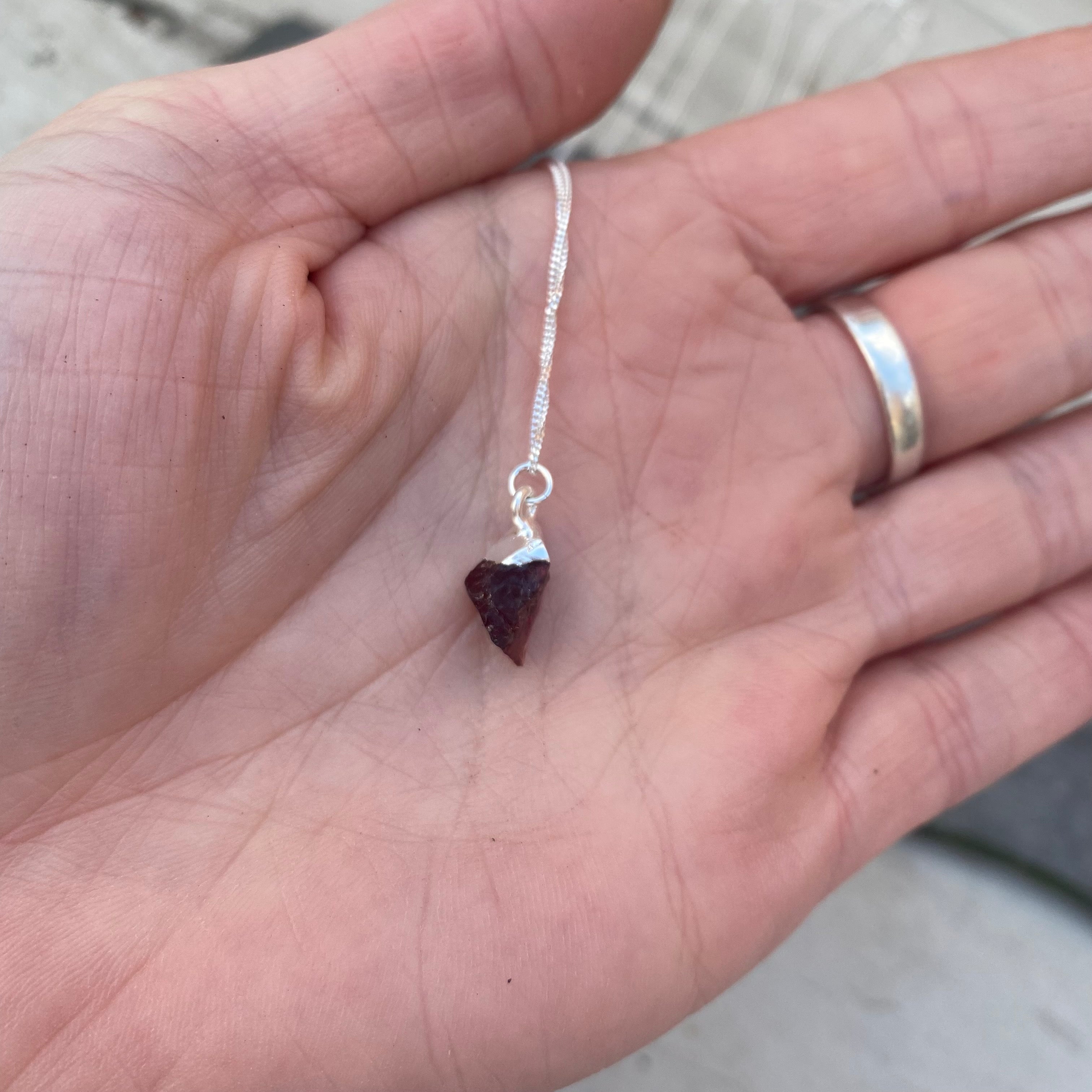 Birthstone Necklace - Raw Crystal and Sterling Silver January Garnet 16"