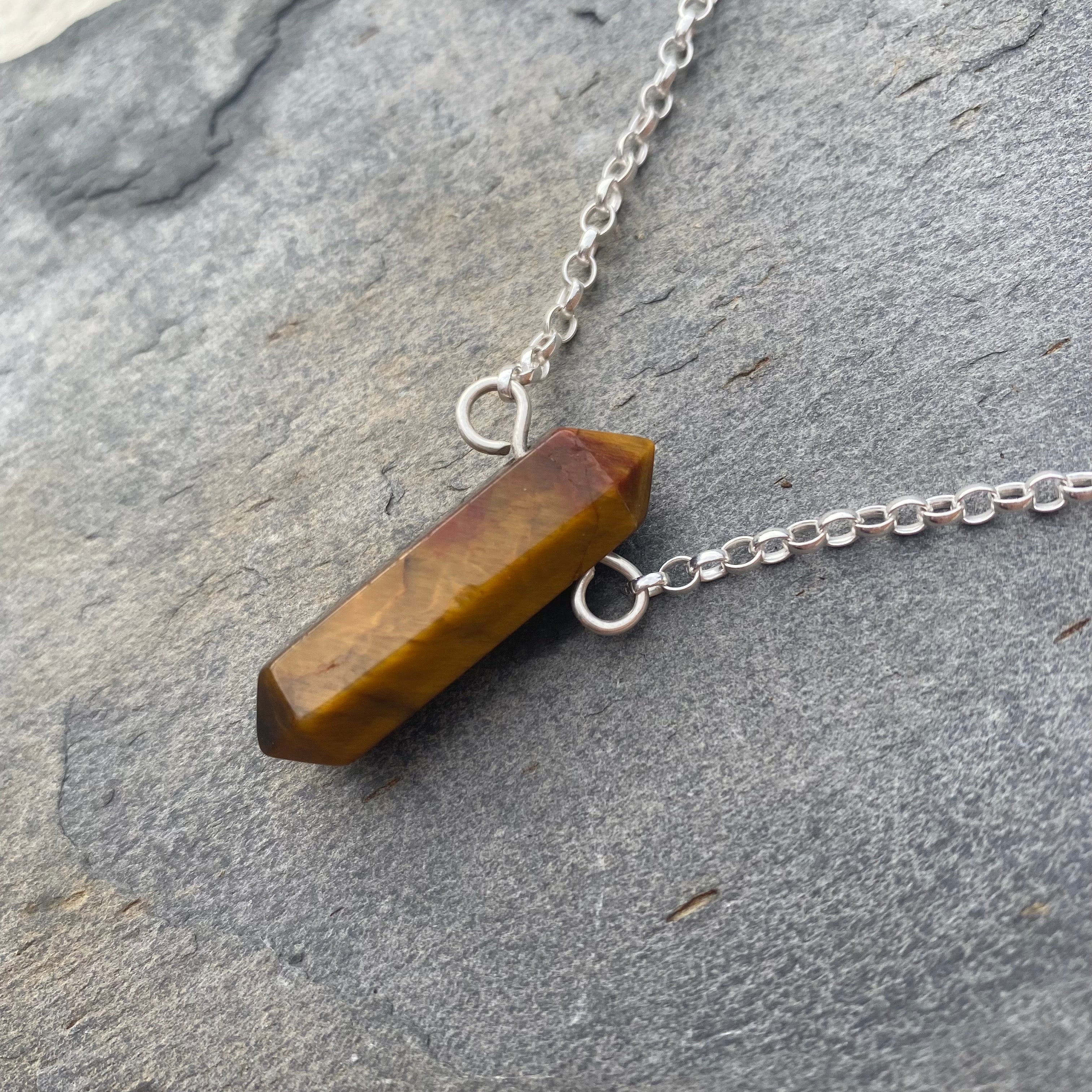 Tigers Eye Necklace - Sterling Silver Belcher Chain - Natural Crystal Jewellery