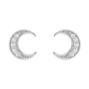 Cubic Zirconia Crescent Moon Stud Earrings - Sterling Silver