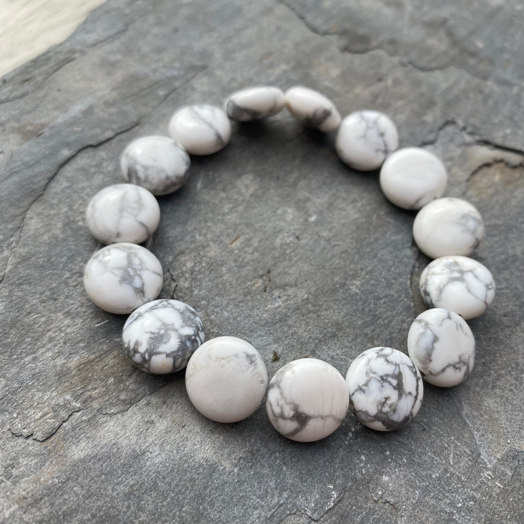 Howlite Bracelet - Gemstone Coin Beads - Crystal Healing Jewellery