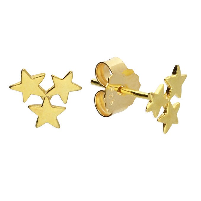 Cute Star Cluster Stud Earrings- Gold Plated Sterling Silver