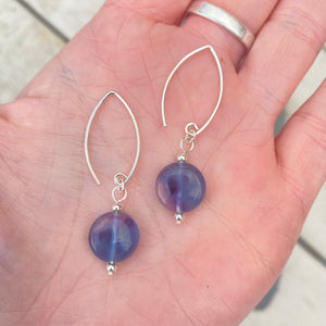 Fluorite Coin Round Dangle Earrings - Sterling Silver