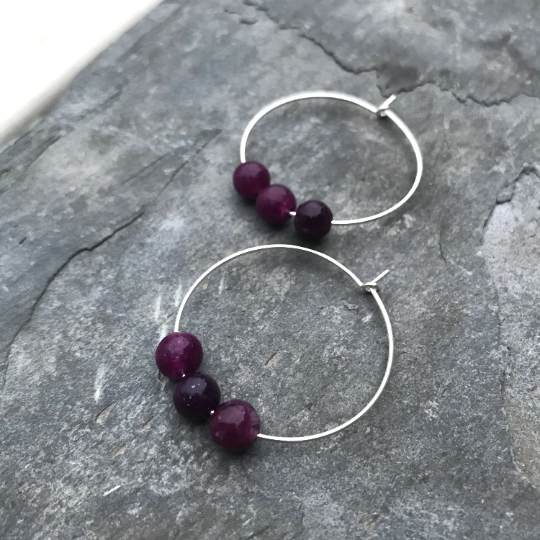 Lepidolite Gemstone Crystal Earrings - Sterling Silver Jewellery Hoops