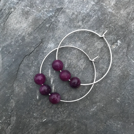 Lepidolite Gemstone Crystal Earrings - Sterling Silver Jewellery Hoops