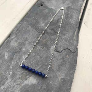 Lapis Lazuli Gemstone Crystal Necklace - Sterling Silver Bar Necklace - September Birthstone Jewellery