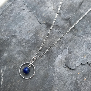 Lapis Lazuli Gemstone Necklace - Sterling Silver Orbit Pendant - September Birthstone Jewellery