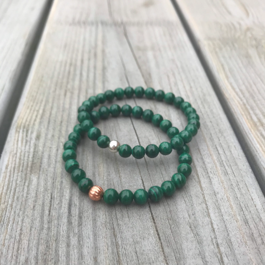 Malachite Green Gemstone Bracelet - Well Being Crystal Jewellery - May birthstone