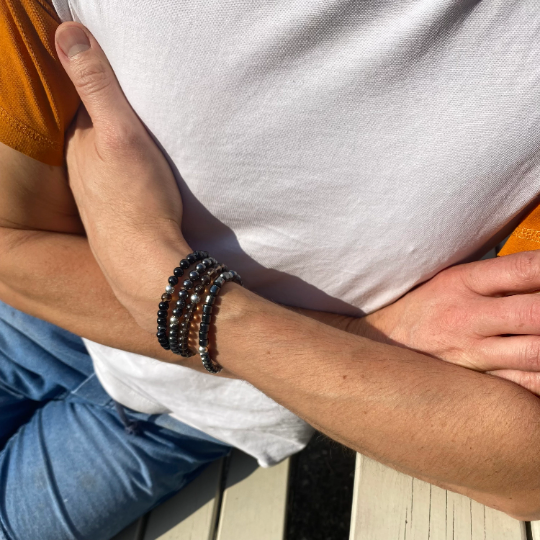 Men's Jewellery Gifts Hematite Bracelet - Silver and Gemstone Bracelet - Crystal Barrel Beads