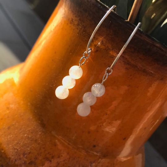 Moonstone Gemstone Dangle Earrings - Sterling Silver Jewellery - June Birthstone Gift