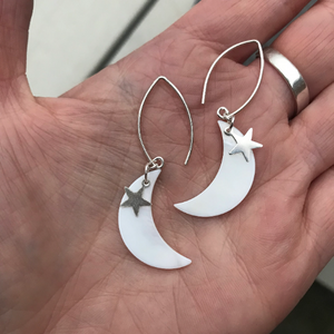 Moon and Stars Celestial Earrings - Mother of Pearl and Sterling Silver Jewellery