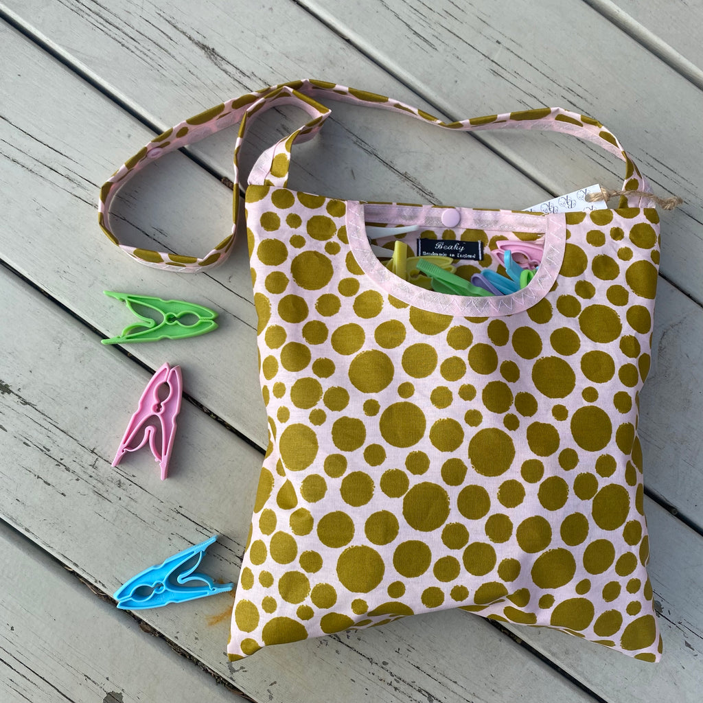 Spotty Peg Bag - Mustard and Pale Pink