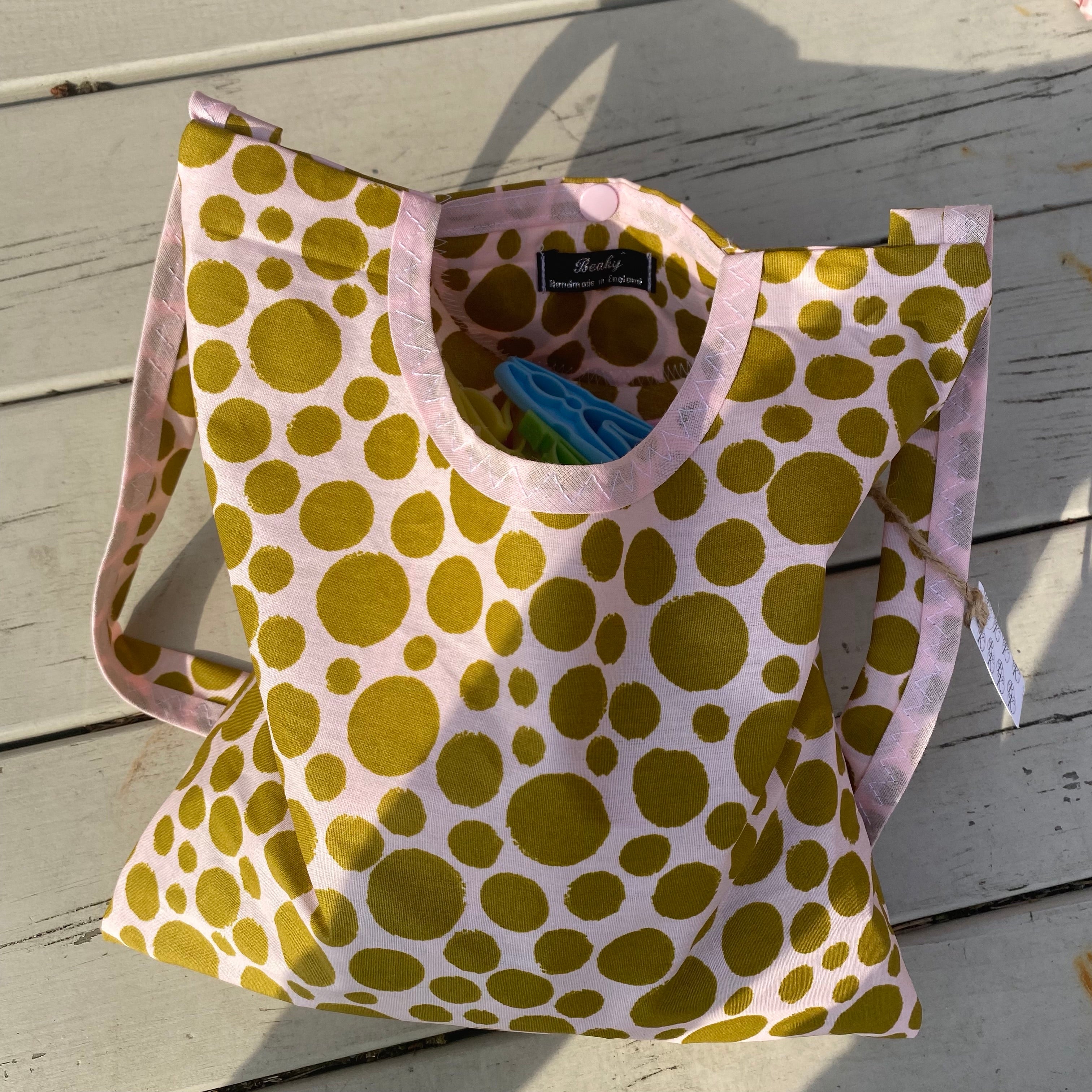 Spotty Peg Bag - Mustard and Pale Pink