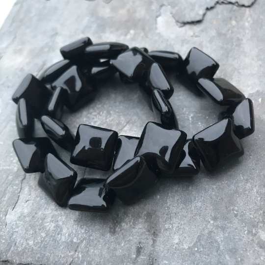 Black Onyx Gemstone Bracelet - Chunky Square Beads - Crystal Healing Jewellery