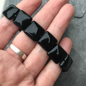 Black Onyx Gemstone Bracelet - Chunky Square Beads - Crystal Healing Jewellery