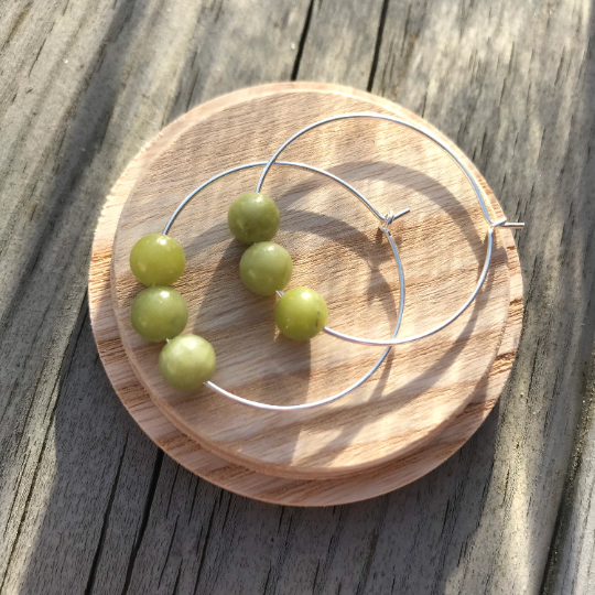 Peridot Gemstone Earrings - Sterling Silver Hoops - August Birthstone Jewellery Gift