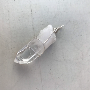 Quartz Necklace - Sterling Silver wrapped Crystal Pendant - April Birthstone Gemstone Gifts