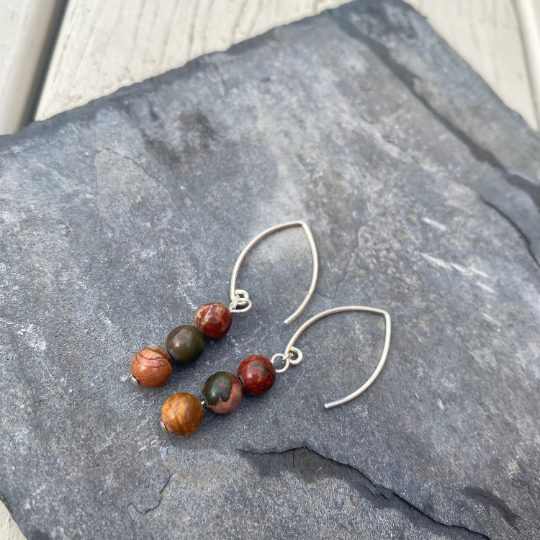 Red Creek Jasper Gemstone Dangle Earrings - Sterling Silver Jewellery