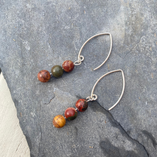 Red Creek Jasper Gemstone Dangle Earrings - Sterling Silver Jewellery