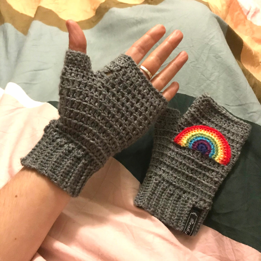 Fingerless Gloves - Rainbow Wrist Warmers - Crocheted Hand warmers Pride LGBTQ+