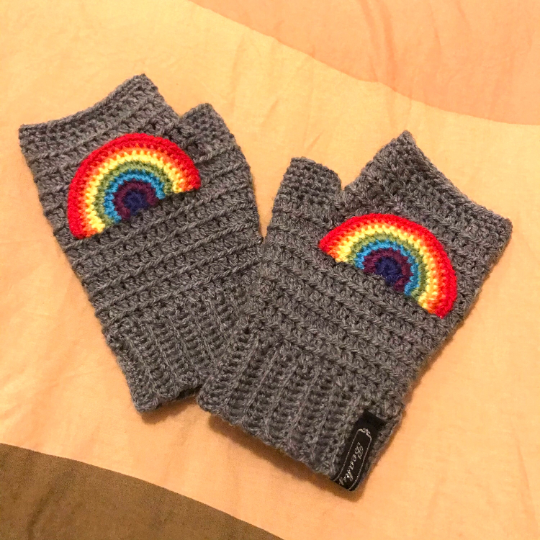 Fingerless Gloves - Rainbow Wrist Warmers - Crocheted Hand warmers Pride LGBTQ+