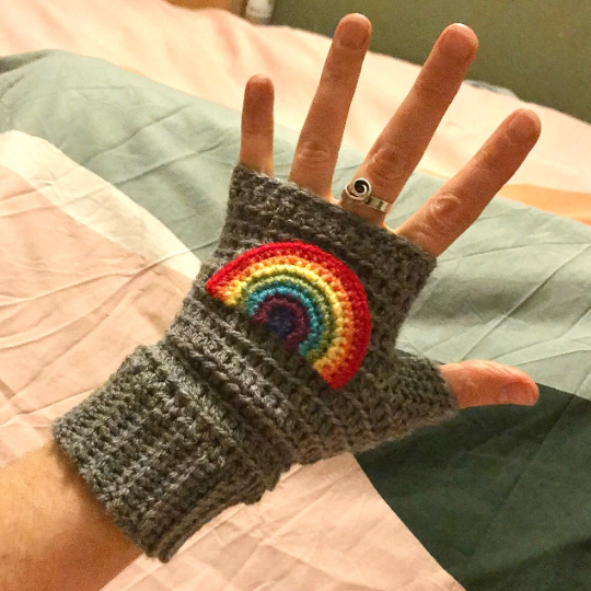 Fingerless Gloves - Rainbow Wrist Warmers - Crocheted Hand warmers Pride LGBTQ+