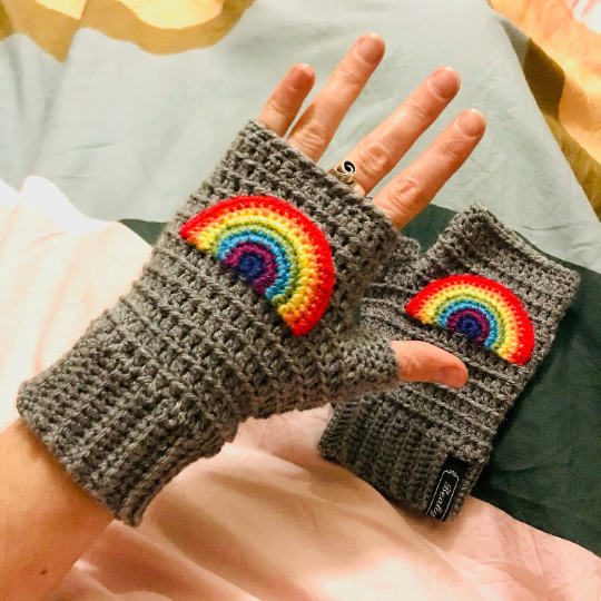 Fingerless Gloves - Rainbow Wrist Warmers - Crocheted Hand warmers Pride LGBTQ+