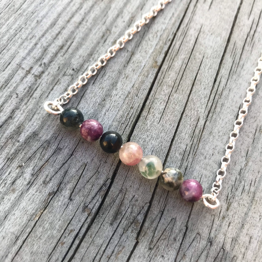 Tourmaline Necklace - Sterling Silver Bar Necklace